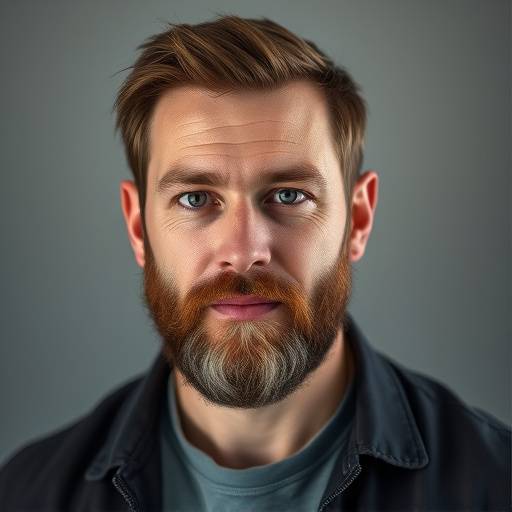 Portræt af Lars Jensen, mandlig retouchør med skæg.